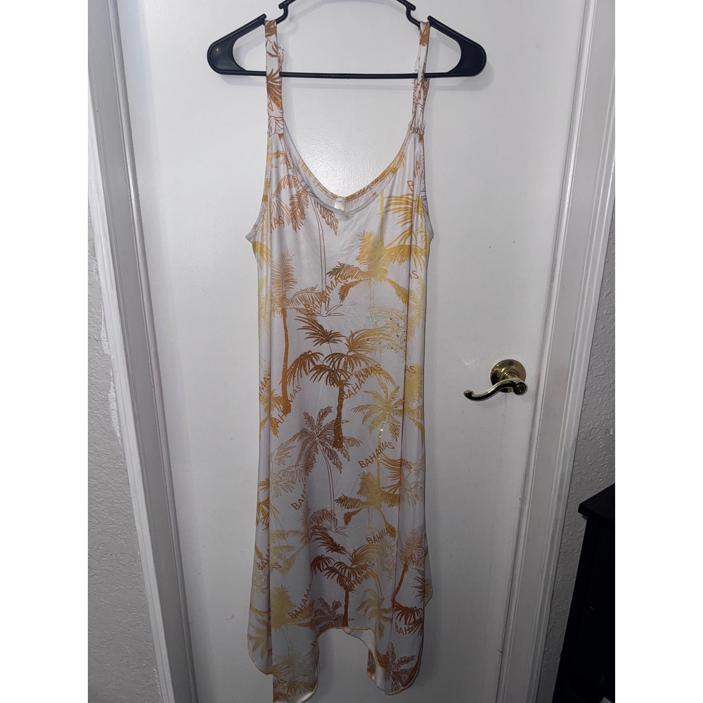 Shoreline‎ Bahamas Palm Tree Rhinestone Sharkbite Hem Dress White Gold S/M